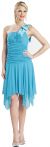 Ruched Asymmetric Hem Short Party Dress in Turquoise